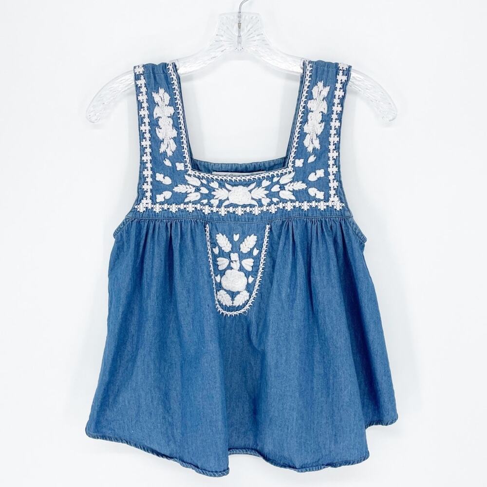 Lovers + Friends Sleeveless Embroidered Denim Top Size Small